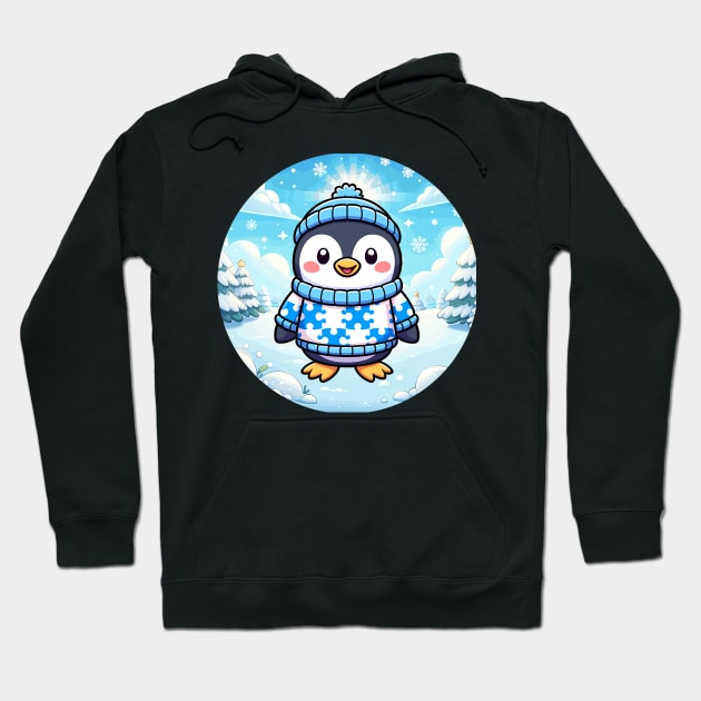 Cute Winter Penguin With Christmas Background And Puzzle Piece Sweater Hoodie by SubtleSplit